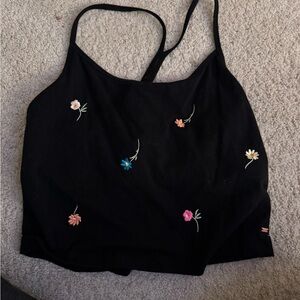 PINK Victoria's Secret Black Camisole with Floral Embroidery